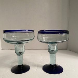 Hand Blown Mexican Margarita Glasses. Set of Two .